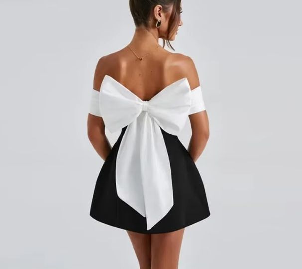 Bow-Tie Asymmetrical Dress – Trendy Front Mini Dress For Women (S/M/L, Stretchy Polyester, Oversized Fit)_ecoleips.com