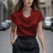 2026 European And American New Satin Swinging Collar Pendant Short-sleeved Top Casual_ecoleips.com