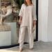 Women's Clothing Women's Plus Size Fashion Casual Set Cotton Linen Wide Leg Pants Two Piece Long Sleeved Irregular Style_ecoleips.com