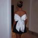 Women's Clothing Black And White Color Matching One Shoulder Mini Skirt Cross Border Sleeveless Bow A Line Dress_ecoleips.com