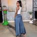 Women's Casual Wide Leg Cropped Jeans Color Block Elastic Fit Frayed Hem Cotton Denim Spring/Autumn-Summer Fashion_ecoleips.com