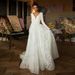 Satin Elegant Lace Long Sleeve V Neck Backless Sexy Trailing Bride Wedding Dress_ecoleips.com