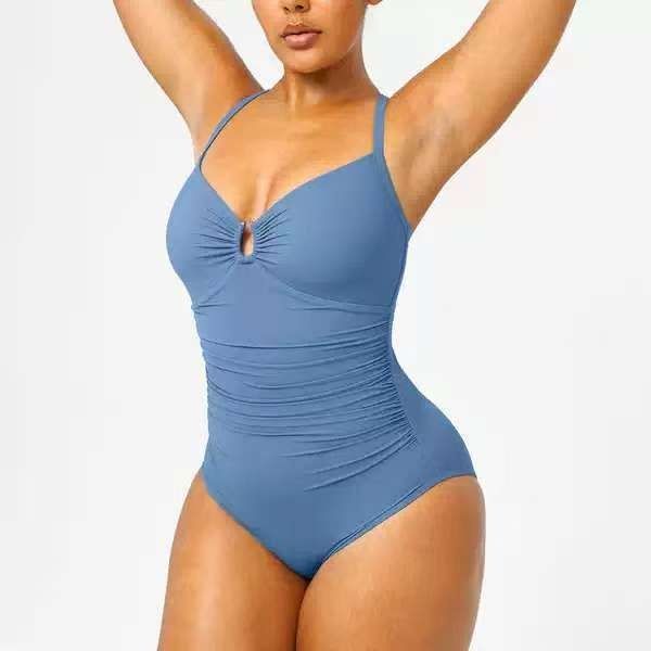 Aria Basics New European And American Style Solid Color Fashionable Slimming One-piece Women's Swimsuit With Double Shoulder Straps_ecoleips.com