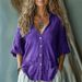 Women's Clothing Women's Linen Shirt Summer Women's New Style Five Point Sleeve Single Breasted Linen Shirt_ecoleips.com