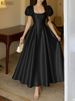 ZANZEA Elegant Chic Women Satin Wedding Guest Party Long Dresses Square Neck Short Puff Sleeve Fitted Waist A-Line Dress S-3XL_ecoleips.com