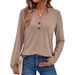 Women's Long-Sleeved V-Neck Buttoned Casual T-Shirt In Solid Color_ecoleips.com