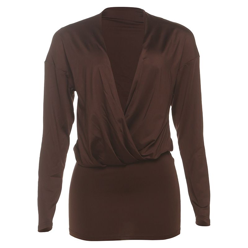 Women's Sexy Deep V Long Sleeve Bodycon Dress Autumn Fashion Outfit Versatile Simple Design For Any Occasion_ecoleips.com