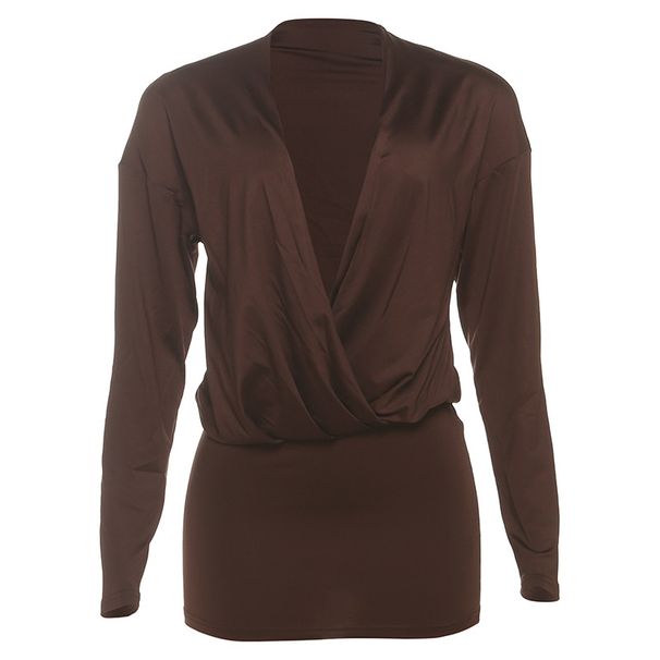 Women's Sexy Deep V Long Sleeve Bodycon Dress Autumn Fashion Outfit Versatile Simple Design For Any Occasion_ecoleips.com