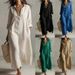 Women's Solid Color Lapel Long Sleeve Shirt Dress Cotton Linen Spring/Summer Lazy Style Fashion_ecoleips.com