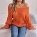 Solid Color Hollow One-word Collar Off-the-shoulder Lantern Sleeve Sweater Women's Clothing_ecoleips.com