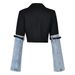 European American Style Unique Color-blocked Denim Jacket For Women, New Autumn Design With Stylish Cuffs And Belt,_ecoleips.com