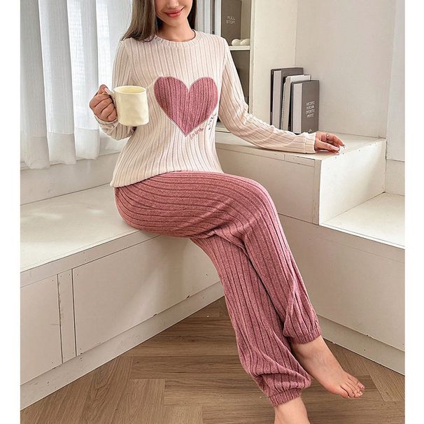 Factory Direct Cross-Border New Autumn Winter Women's Het Pajamas Two-Piece Pants Long Sleeve Loose Comfortable_ecoleips.com