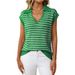 Breathable V-Neck Stripe Knit Top For Women, Lightweight Summer Sweater With Lapel Collar, Casual Chic Blouse_ecoleips.com