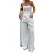 Women's Strapless Crop Top & High-Waisted Wide-Leg Pants Set – 100% Cotton Elegant Office Wear (S-L, White)_ecoleips.com