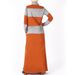 Sp214 Women's Fashion Color-Blocked Long Sleeve Plus Size Shirt Collar Dress Casual Knit Long Dress_ecoleips.com
