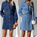 Women's Clothing Casual Button Lace Slimming Long Sleeved Denim Dress_ecoleips.com