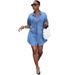 Oversized Denim Shirt For Women – Distressed Short Sleeve Button Down With Roll-Up Cuffs – Streetwear Essential For Urban Layering (S-XXL)_ecoleips.com