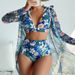 Women's European American Style Swimsuit 2025 Two Piece Long Sleeve Cover up Sexy Printed Bikini Three Piece Swimsuit_ecoleips.com
