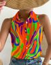 Women's Abstract Chain & Polka Dot Print Sleeveless Shirt Blouse - Chic Lapel Neck Button Front_ecoleips.com