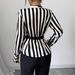 European American Cross-border Foreign Trade Women's Casual Striped Long-sleeve Shirt With V-neck, Slim Fit,_ecoleips.com