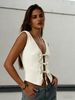 2026 Summer New White Textured Lace-up Vest For Women, Deep V-neck Hollow Bow Slim Fit Pure Desire Spice Girl Sleeveless Top_ecoleips.com