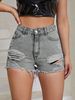 Women's Clothing Ins New Casual High Waist Raw Edge Hole Denim Shorts_ecoleips.com