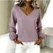 Women's Oversized V-Neck Long Sleeve Top – 2026 Casual Chic Pullover In Solid Colors (S-XXXL, Polyester, Breathable & Lightweight)_ecoleips.com