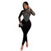 C6912 Cross-Border European And American Fashion Women's Solid Color Mesh Rhinestone Sleeve Long Pants_ecoleips.com