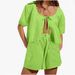 Women's Clothing Summer Lace Up Plaid Top Suit Casual Loose High Waist Wide Leg Pants Women's Short Sleeve_ecoleips.com