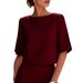 Women's Clothing Women's Minimalist Round Neck Slit Mid Sleeve Short Top Spring/Summer_ecoleips.com