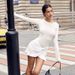 Voya Autumn New European And American Women's Fashion Round Neck Long Sleeve Slim Fit Ruched Twist Short Bodycon Dress_ecoleips.com