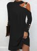 Fashion Women Solid Casual Dress Autumn Winter Female Elegant Long Sleeve Metal Buckle Halter Neck Casual Mini Dress Robe Femme_ecoleips.com