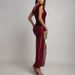 Elegant Hight Waist Solid Party Dress Women Casual Sleeveless Sequined Cocktail Dress 2026 Sexy Deep V-neck Split Evening Dress_ecoleips.com