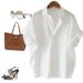 Women's Clothing Retro Style Women's Short Sleeve Shirt Summer Fashion Loose Batwing Sleeve Collar Top All Match White_ecoleips.com