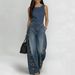 Women's High-Waisted Loose-Fitting Metallic Eyelet Design Hollowed out Denim Jumpsuit European American Street Style_ecoleips.com