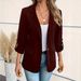 Women's Long Sleeved Blazer Autumn/Winter Fashionable Solid Color Casual Elegant Slim Fit Blazer Top In Brown/Gray Polyester Cotton_ecoleips.com