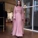 Elegant Long Sleeve Pink Ruffle Wrap Dress For Women - Autumn Cotton-Polyester Blend High Waist Flowy Maxi Dress With Belt (Includes Shawl)_ecoleips.com