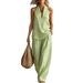Women's Clothing Halter Neck Sleeveless Striped Pant Set Casual V Neck Fashion For Spring/Summer Thin Polyester Suit_ecoleips.com