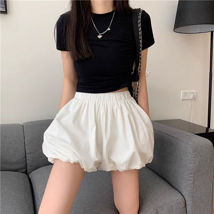 Women's Wide Leg Pants Casual Elastic Waistband Slimming Loose Fitting Tulip Shaped Pumpkin Lantern Style Shorts for Summer 2024_ecoleips.com