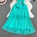 Women's Clothing Summer Seaside Holiday Fairy Dress High Grade Diamond Studded Halter Neck Suspender Long Dress High Waist Slim A Line Dress_ecoleips.com