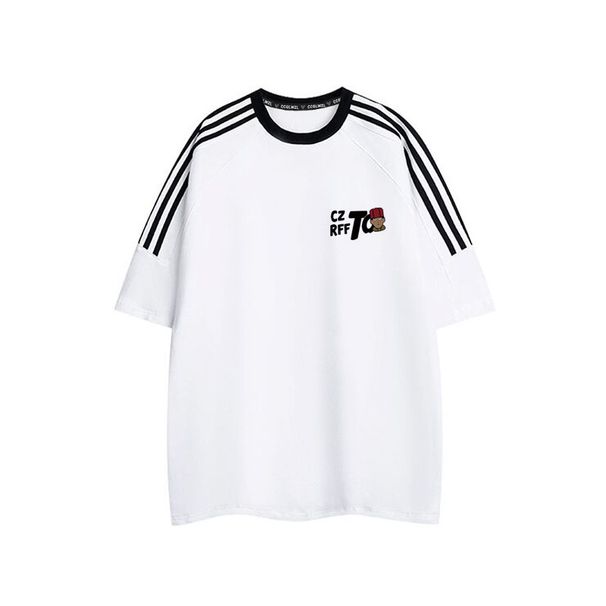 Women's Heavyweight Pure Cotton T-Shirt Loose Fitting Striped Short Sleeved Top Cartoon American Print New Summer_ecoleips.com