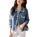 Women’s Lightweight Denim Jacket With Ribbon Trim – Loose Fit, Youthful Style (S-3XL, Bluish/Light Blue)_ecoleips.com