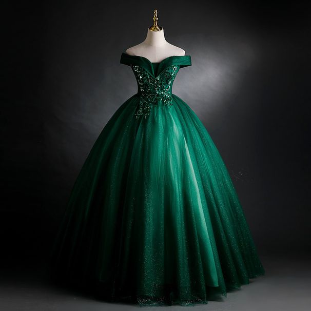 Women's Clothing Green Off The Shoulder Prom Dress Women's Lace Sequins Formal Evening Gown One Shoulder Style New Party Wear_ecoleips.com