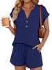 K New Women's V-neck Short Sleeved Shorts Fashion Casual Two-piece Set_ecoleips.com