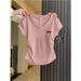 Women's V-Neck Side-Pleated T-Shirt – Slim Fit, Waist-Defining, Trendy Summer Top In Soft Pink & More_ecoleips.com