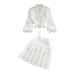 Premium Selection Of Vintage Inspired V Neck Hollowed Out Embroidered Lantern Sleeve Short Shirts For Women, Two Piece Set With High Waist And Slimming A Line Silhouette._ecoleips.com