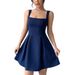 Women's Clothing New Sexy Fashion Waist Short Sleeveless Square Collar Dress_ecoleips.com