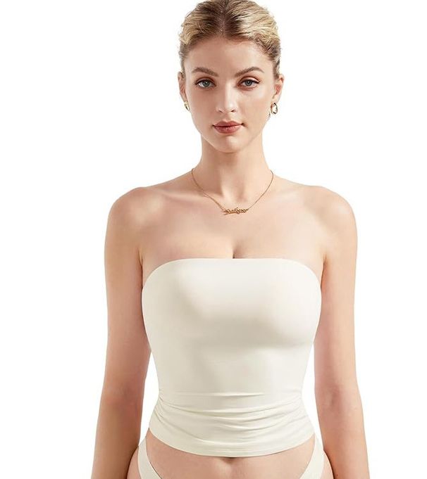 European American Double-layered Strapless Top, Pure And Desirable, High-end Feel, Cross-border Tank Top With A Stylish_ecoleips.com