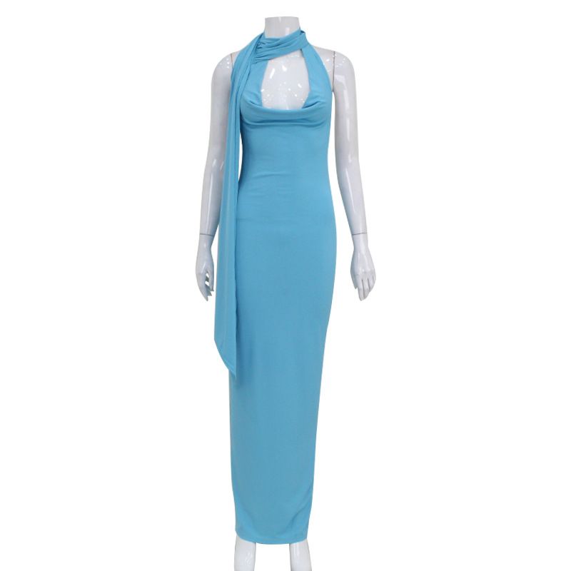 Women's Sexy Hanging Neck Swinging Collar Temperament, Slim Fit And High-End Feeling, Dress With Ribbons, Pure Desire,_ecoleips.com