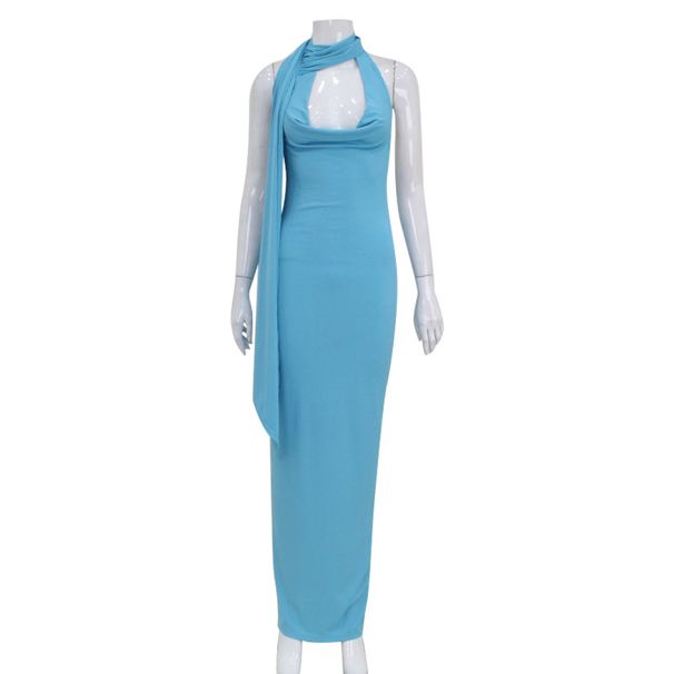 Women's Sexy Hanging Neck Swinging Collar Temperament, Slim Fit And High-End Feeling, Dress With Ribbons, Pure Desire,_ecoleips.com